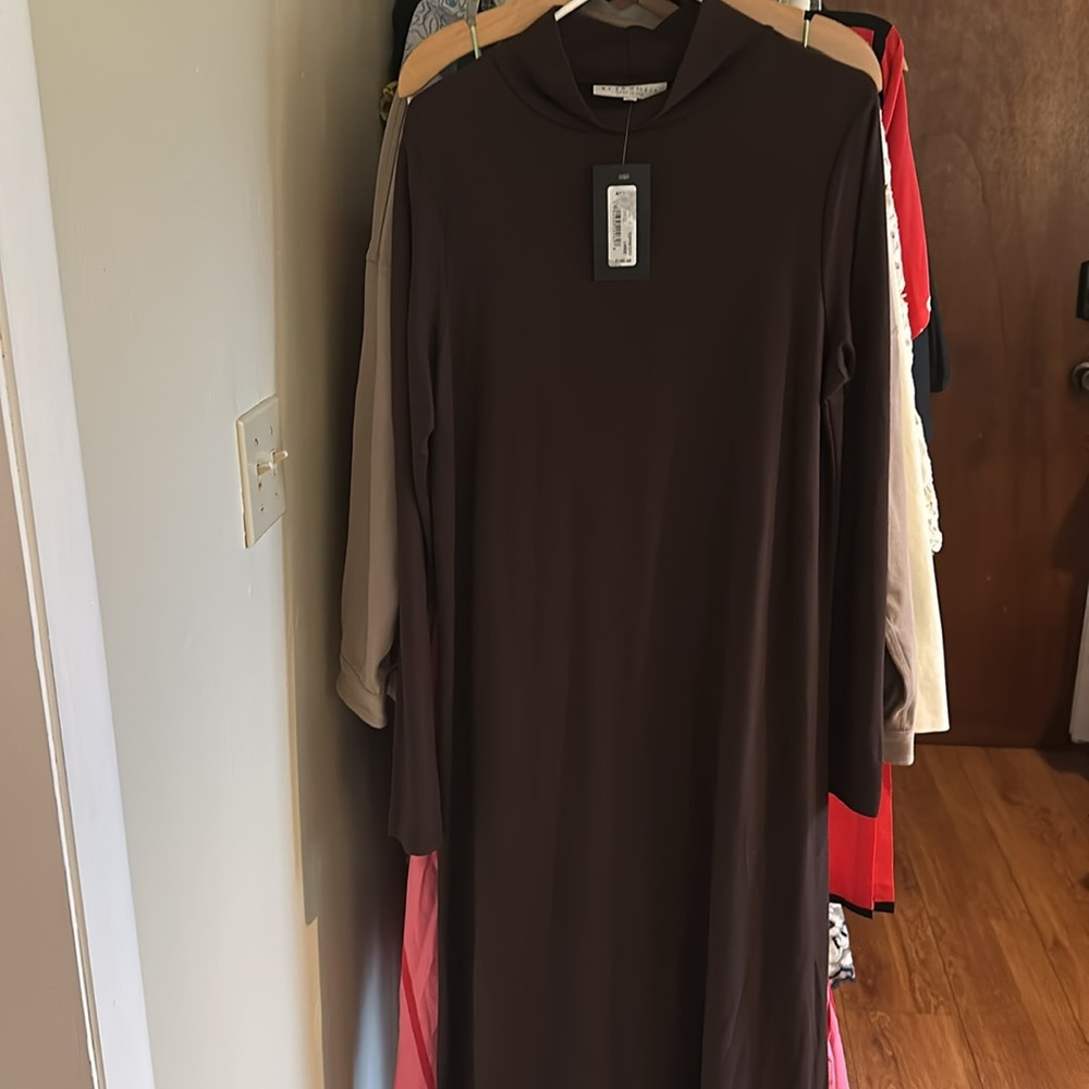 Bryn Walker Dress Womens Medium Brown‎ Minimalist Lagenlook Made USA NEW - Picture 3 of 3